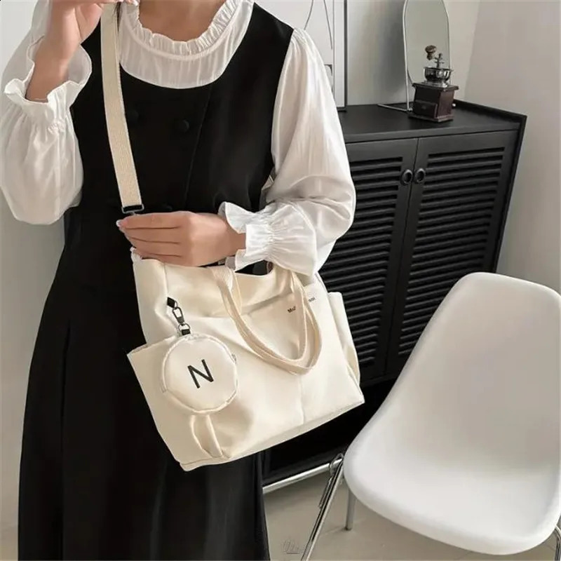Womens handbag simple large capacity canvas bag lightweight shoulder with mini zipper wallet for travel 240813