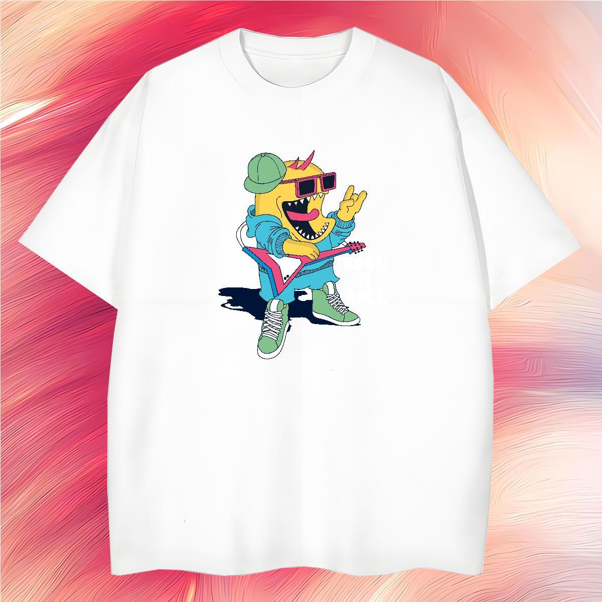 T Shirt For Man 100% Cotton 230g Plush Street Short Sleeve O-Neck Cartoon Print Tshirts Fashion Casual Brand Tops
