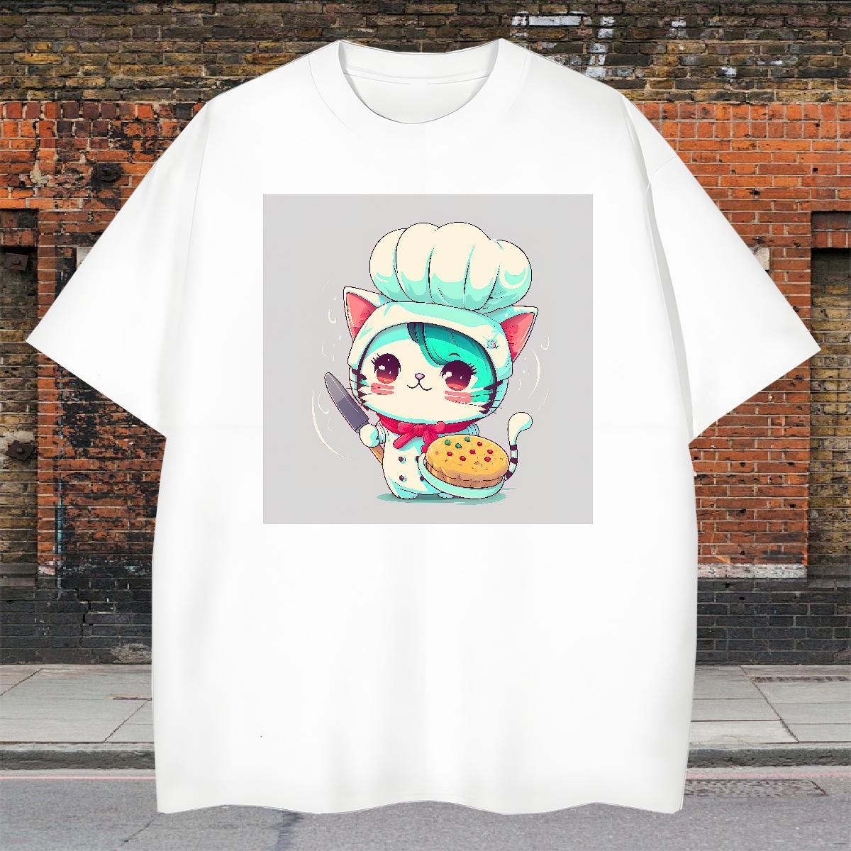 Wholesale T shirt cat Breathable Crew Neck Beach Custom Cartoon 230g Cotton Tshirt for Man Woman 2024 Designer Clothings