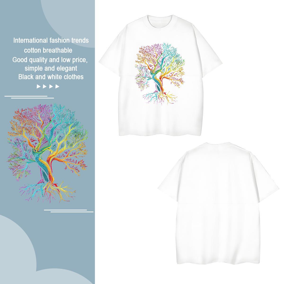 T Shirt For Man 100% Cotton 230g tree Casual Daily Wear Short Sleeve Soft Floral Print Men Tops Tees Brand Cool Tee Shirt