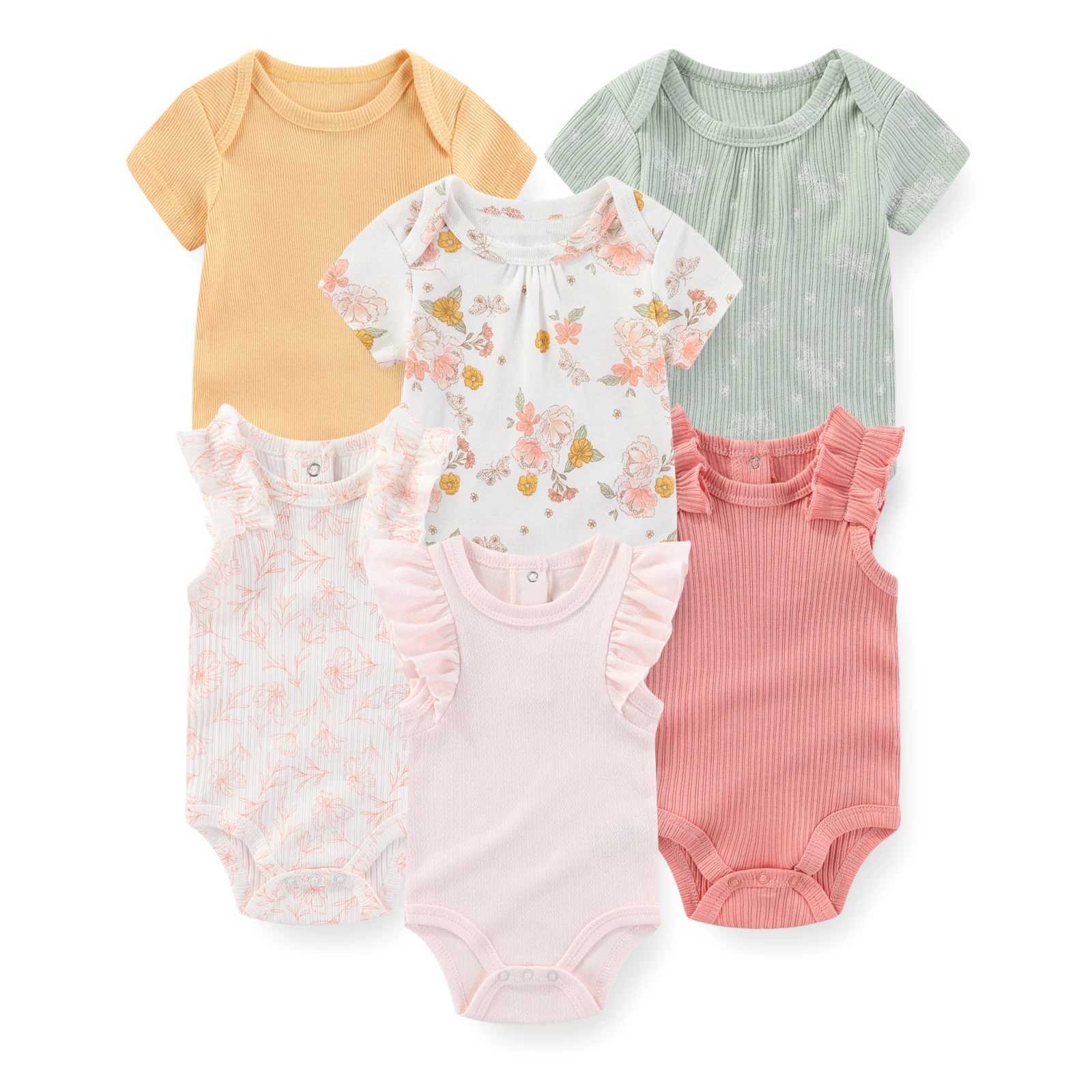 6 fashionable and cute baby tight fitting clothes made of 100% pure cotton for newborn boys and girls Onesies short sleeved baby clothes W240812