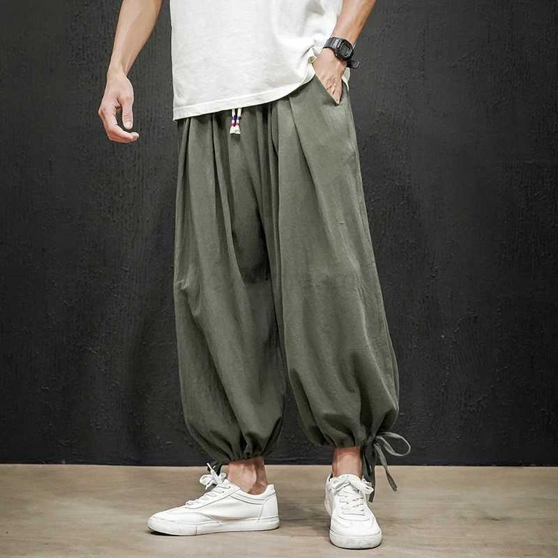 Dropshipping Men Harajuku Harem Pants 2023 Mens Summer Cotton Linen Joggers Pants Male Vintage Chinese Style Sweatpants FashionsXJ240813