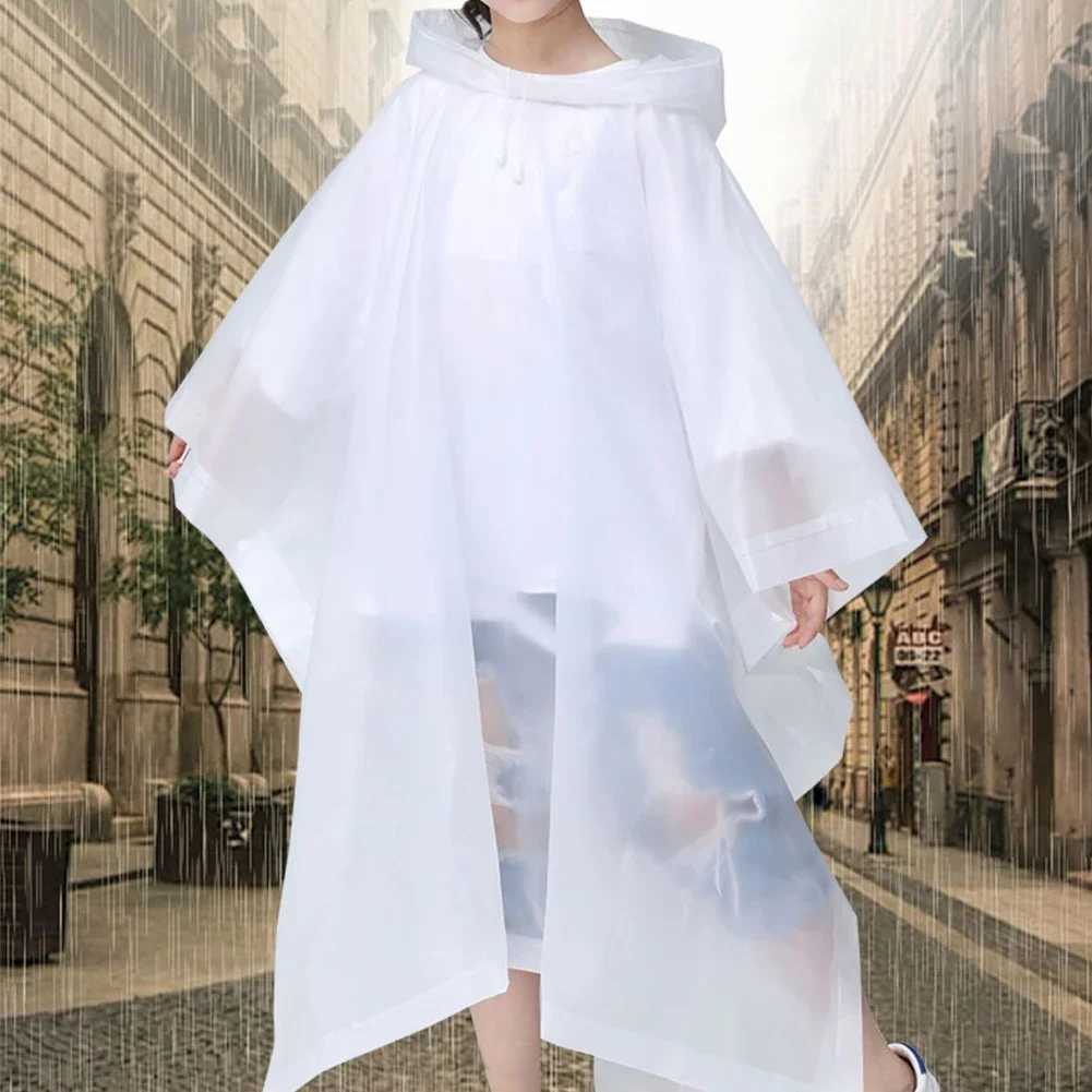 Outdoor Rainwear Single-person Rainwear Reusable Rain Coat with Drawstring Hood Rain Gear EVA for 6-12 Years Old Children Unisex Y240810