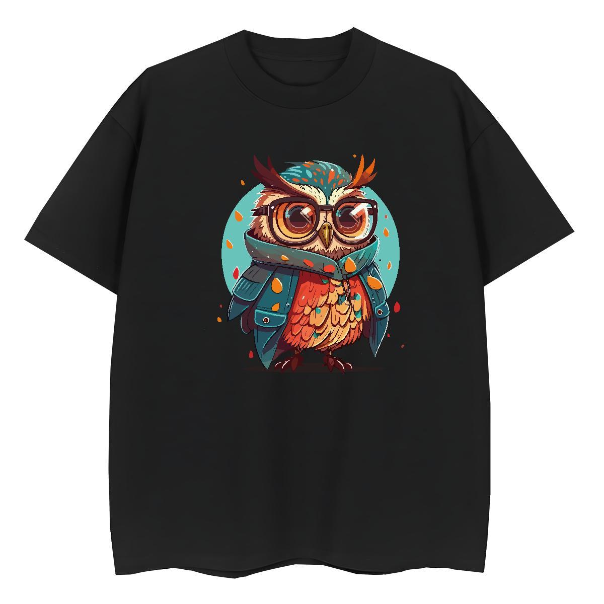 Free Shipping T Shirts Men Owl Breathable Short Sleeve Anime Printing Street Black White 230g 100% Cotton Men Tops Tees Factory Direct Wear
