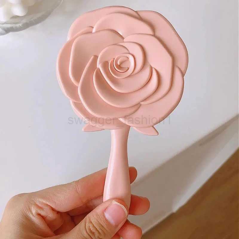 Handheld Vanity Mirror 3D Stereo Retro Rose Flower Shape Cosmetic Makeup Mirror Hand Mirror Compact Mirror Girl Birthday GiftsXJ240813