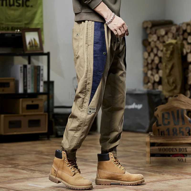 Fashion Stitching Workwear Casual Pants Mens Summer 2024 Trendy Personality Street Slim Fit Ankle-Tied Sports SweatpantsXJ240813