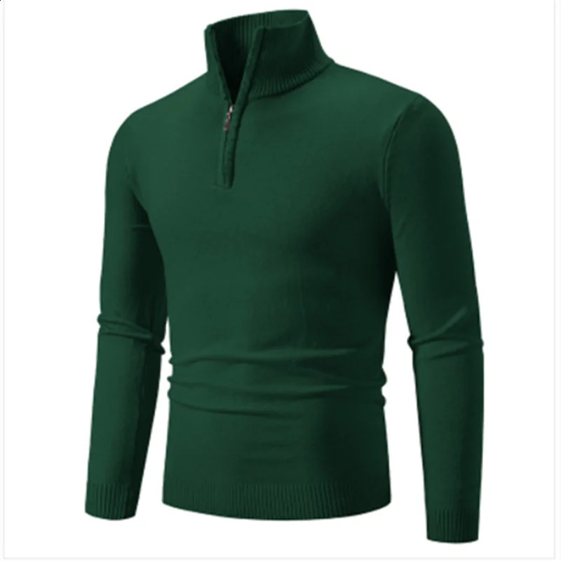 Autumn Mens Thick Half Zipper Sweatshirt Hoodie Spring Solid Color Turtle Neck 240812