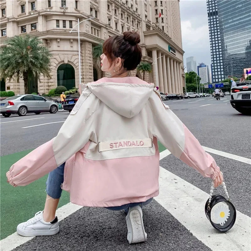 2024 Women Windbreaker Spring Autumn Hooded Coat Fashion Trench Temperament Elegant Jacket Top Loose Outwear 240812