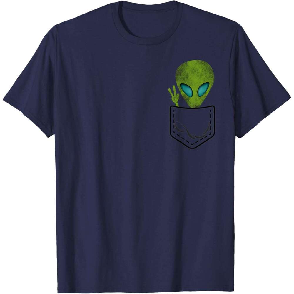 T shirt for Mens Alien Pocket Cool Funny Cute Peace UFO Gift T-Shirt Shirts Tshirt Graphic Tee Casual Tops Clothes Short sleeve