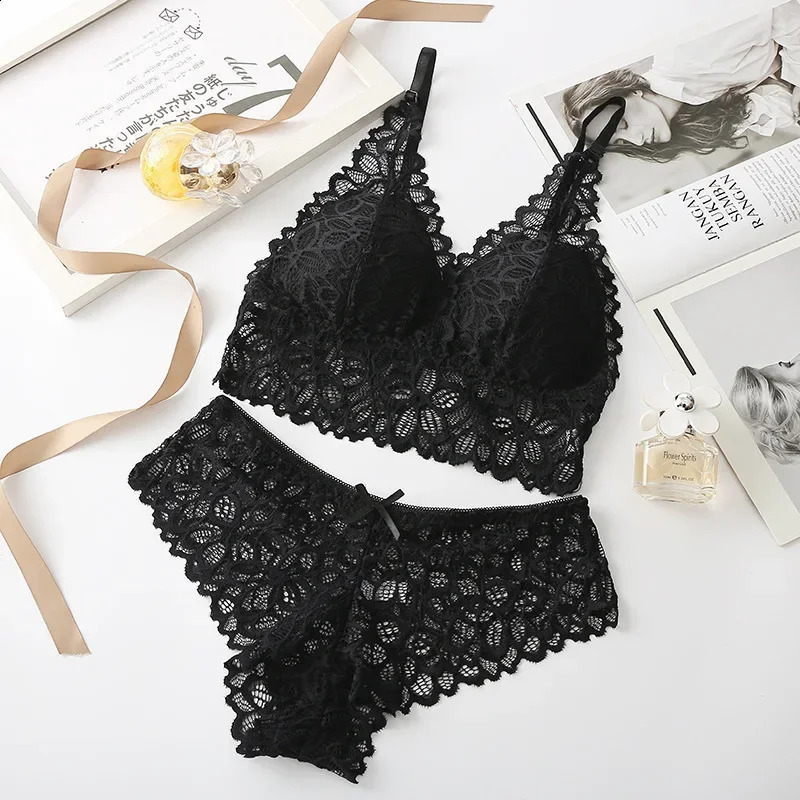 Women Sexy Lace Embroidery Intimates Lingerie Underwear Set Seamless Wire Free Bra Sets Hollow Out Bra and Panty Sets For Women 240812