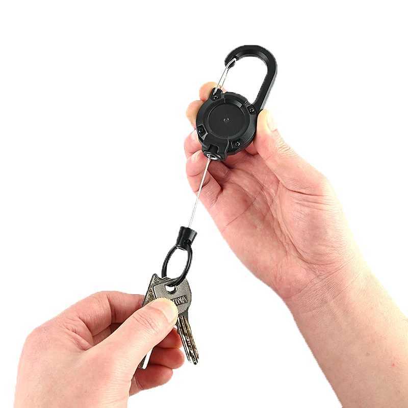Anti theft metal easy to pull rope elastic keychain sports retractable keychain anti loss skateboard ID card W240808