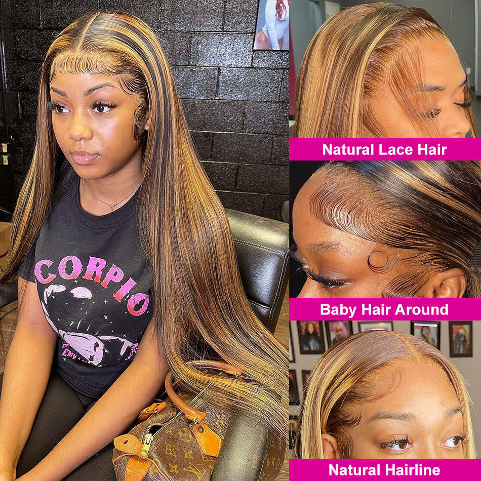 HD 13X6 Highlight Colored Front Human Hair Wigs For Women 13X4 Bone Straight Honey Blonde Transparent Lace Frontal Wig