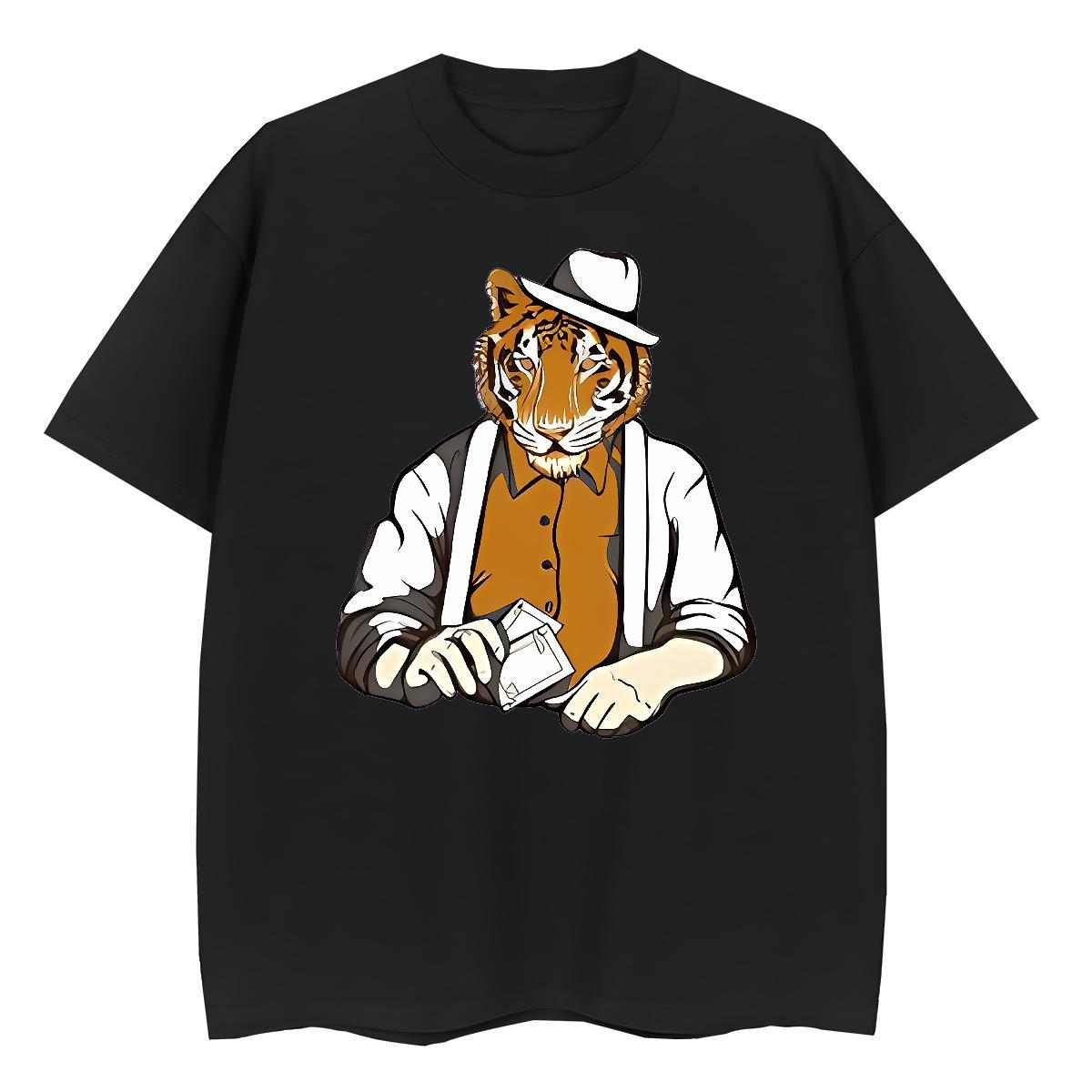 Fashion Couples T Shirts tiger Street wear Hip Hop 230g Cotton Tops Shirt O-Neck Short Sleeve Soft T-Shirts Asian Size