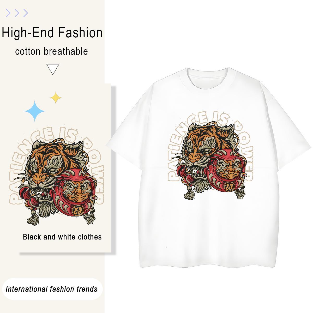 TOP Quality Men Clothes T-Shirt Summer Casual 230g Pure Cotton Oversized Breathable Short Sleeve tiger T-Shirts for Men Brand Tshirts