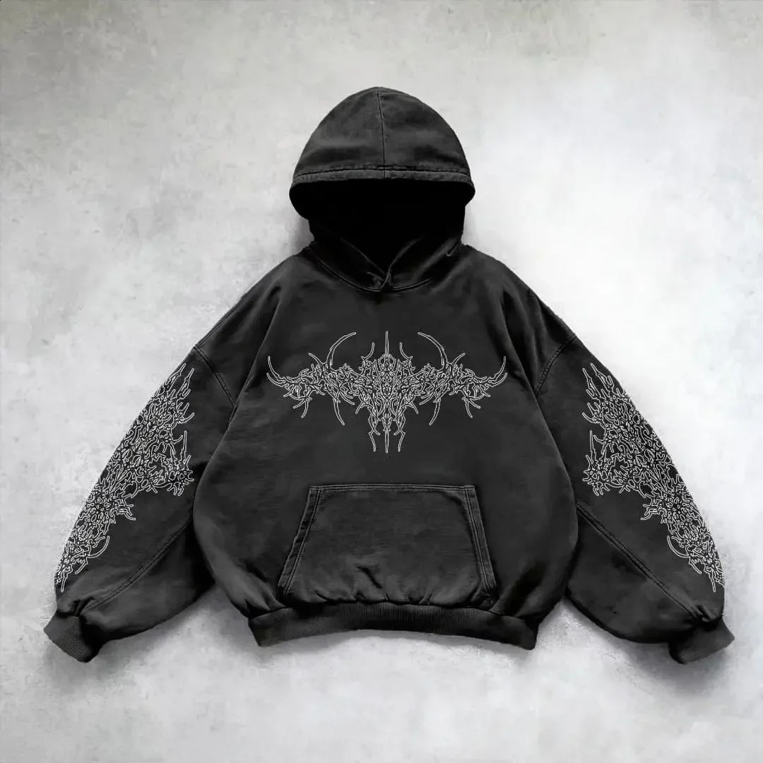 Y2K Harajuku 90s Retro Punk Solid Color Printed Mens Casual Hoodie American Gothic Fashion Couple Casual Hoodie240812