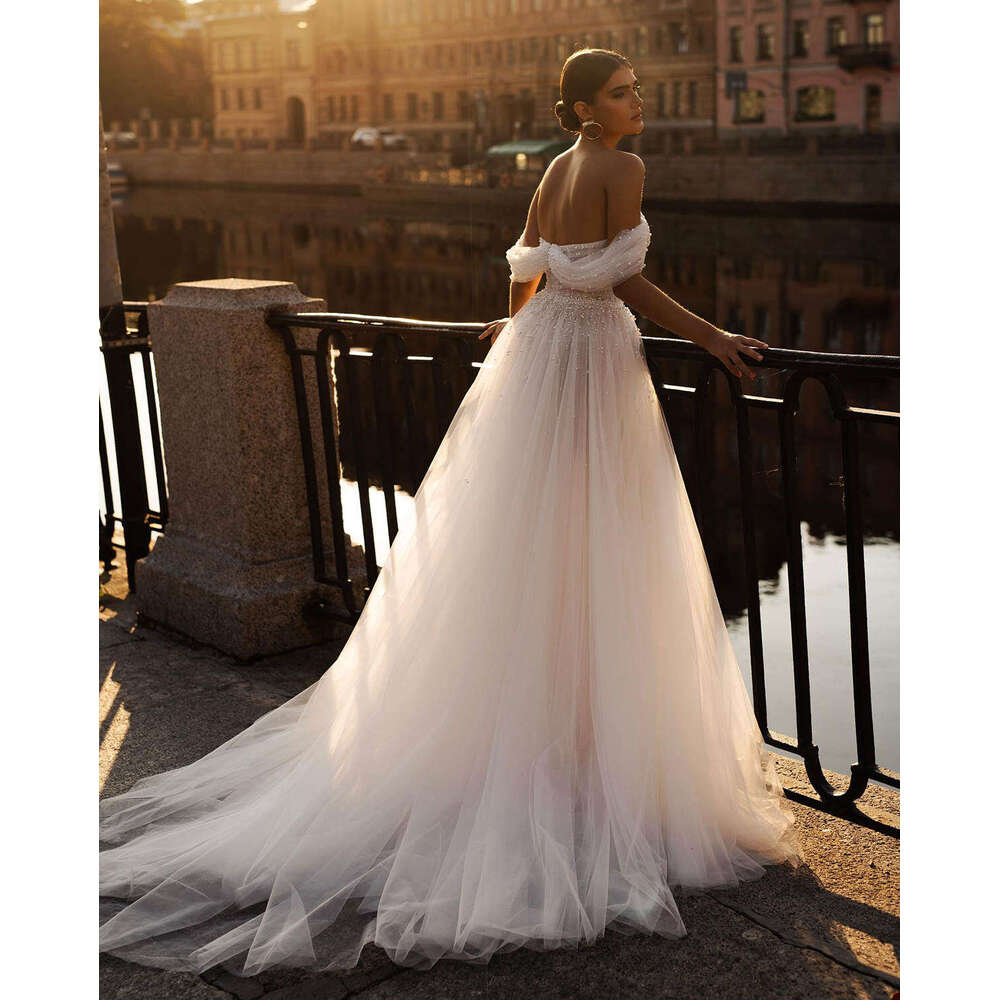 Elegant A E Gown Wedding Dresses Pearls Backless Sleeveless Bridal Gowns Big Vestidos De Novia Custom Size Colour