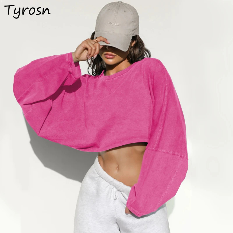 No Hat Hoodies Women Simple Oneck Crop Sweatshirt American Style Jogger Female Sexy 10 Colors Loose Stylish Hip Hop Streetwear 240812