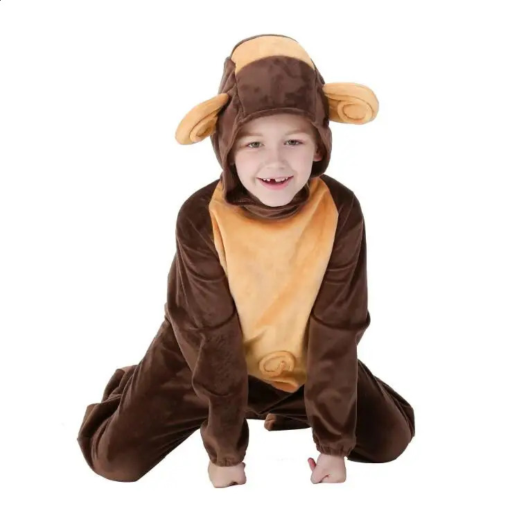 Animals Monkey Costume Adult Girl kids Monkey Onesie Flannel Women Anime Jumpsuit Disguise Cosplay Onesies Halloween Carnival 240812