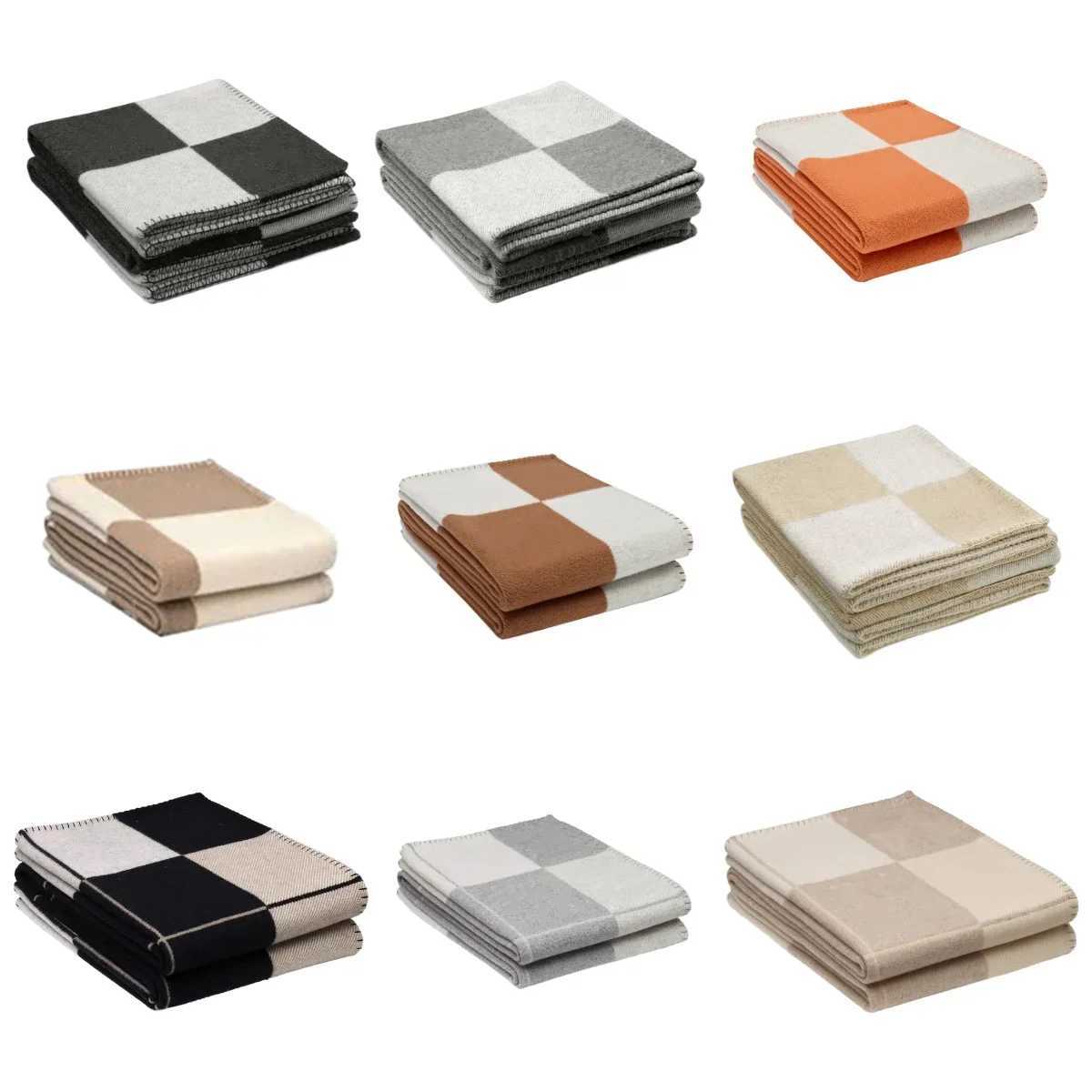 Blankets plain weave H-blanket cashmere blend crochet sofa cover portable warm scarf shawl wool knitting throw blanket and box T240813