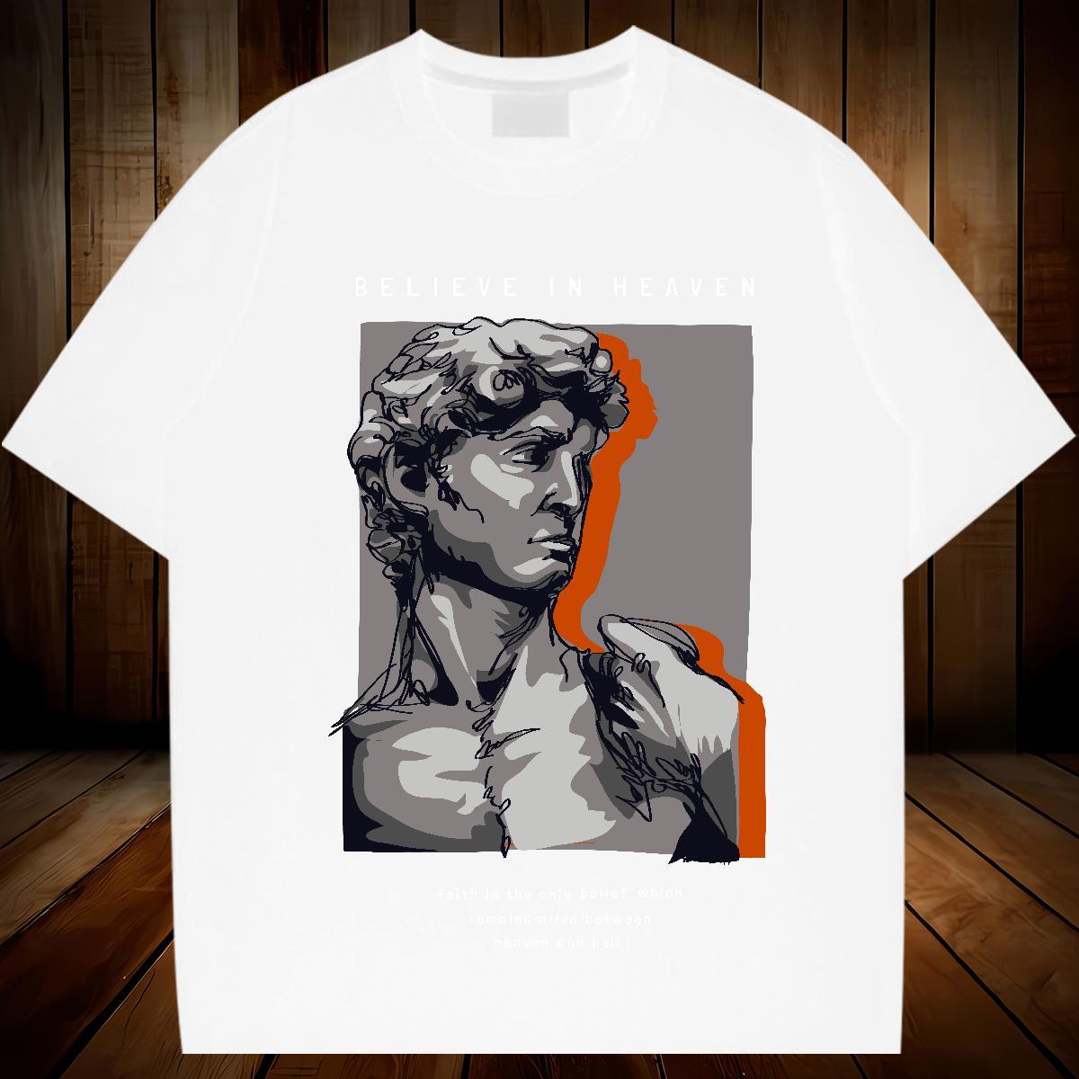 T Shirts Men 230g Cotton portrait Spring Summer Breathable Short Sleeve Oversized 3XL 4XL Men Tops Tees 2024 Summer Comfortable Tshirts