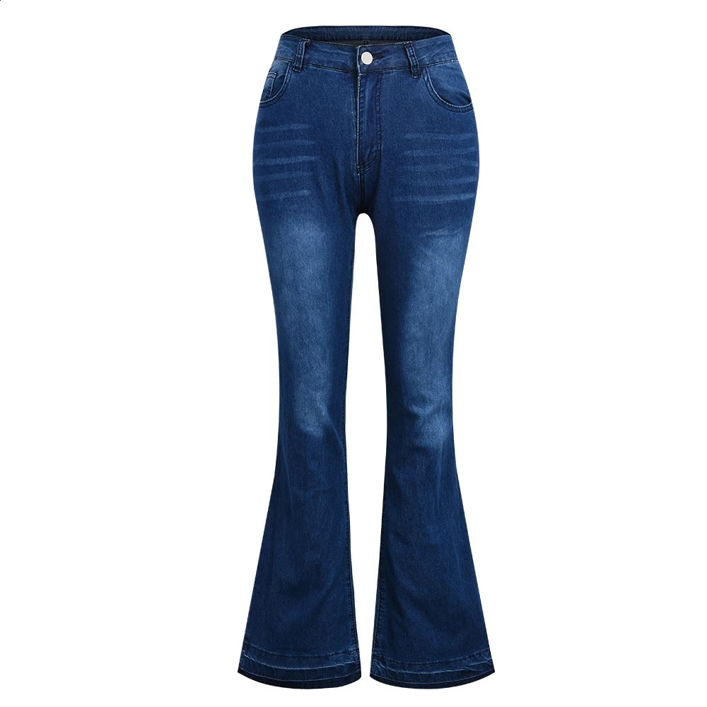 Washed Jeans Women Vintage High Street Denim Pants Solid Color Casual Pockets Slim Flared Pants Fashion Womens Wide Leg Pants 240813