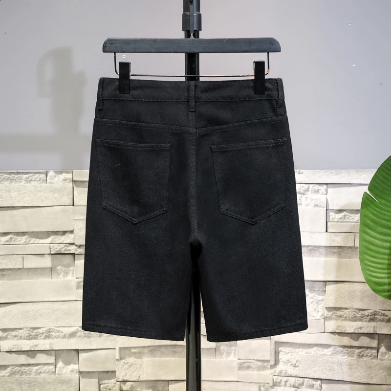 white denim shorts mens tear hole twisted knee length classic simple and fashionable casual slim fit highquality 240812