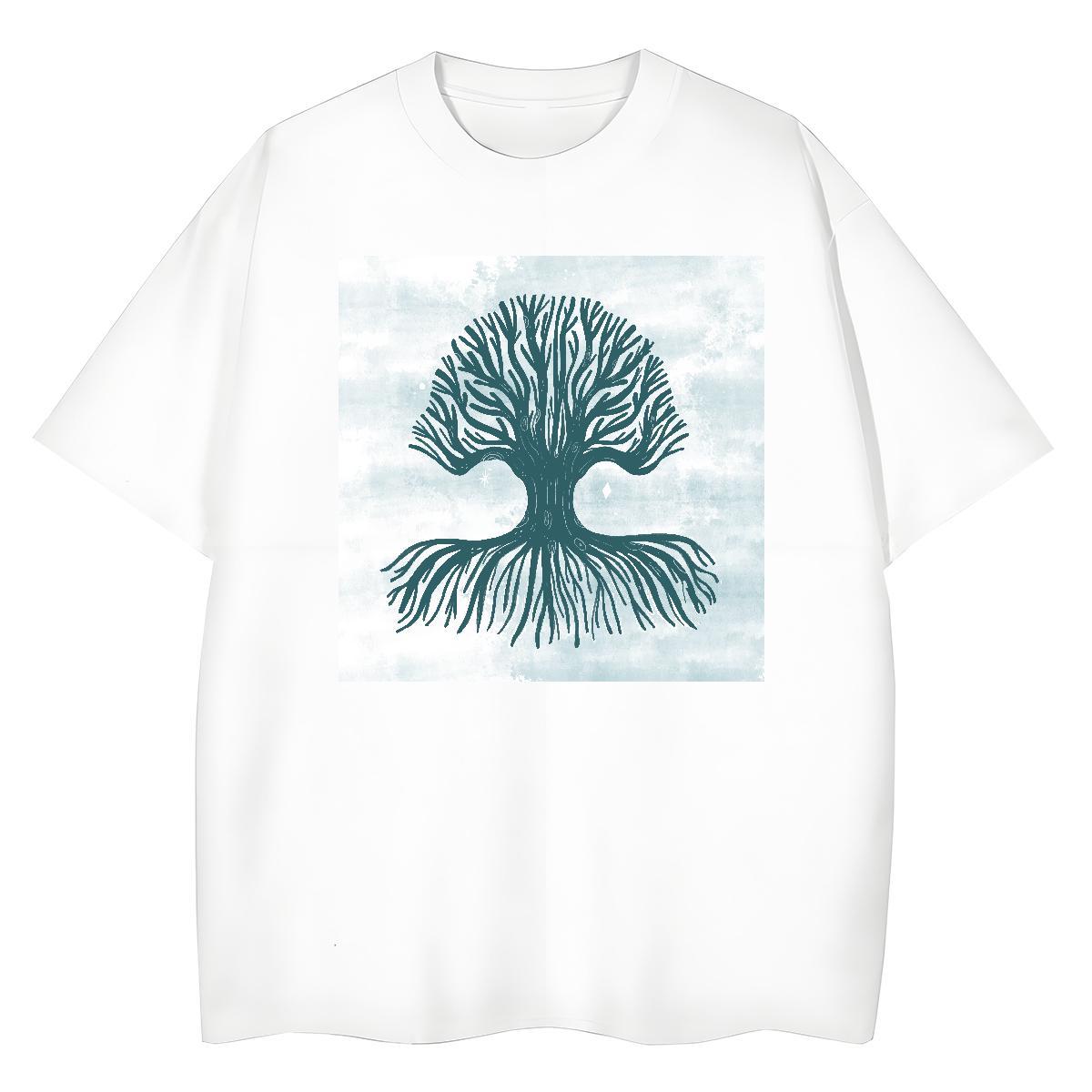 Cool Men Tees Casual Beach 230g 100% Cotton Cartoon Printing L-4XL Breathable Crew Neck tree Men T Shirts DIY Tee Shirt