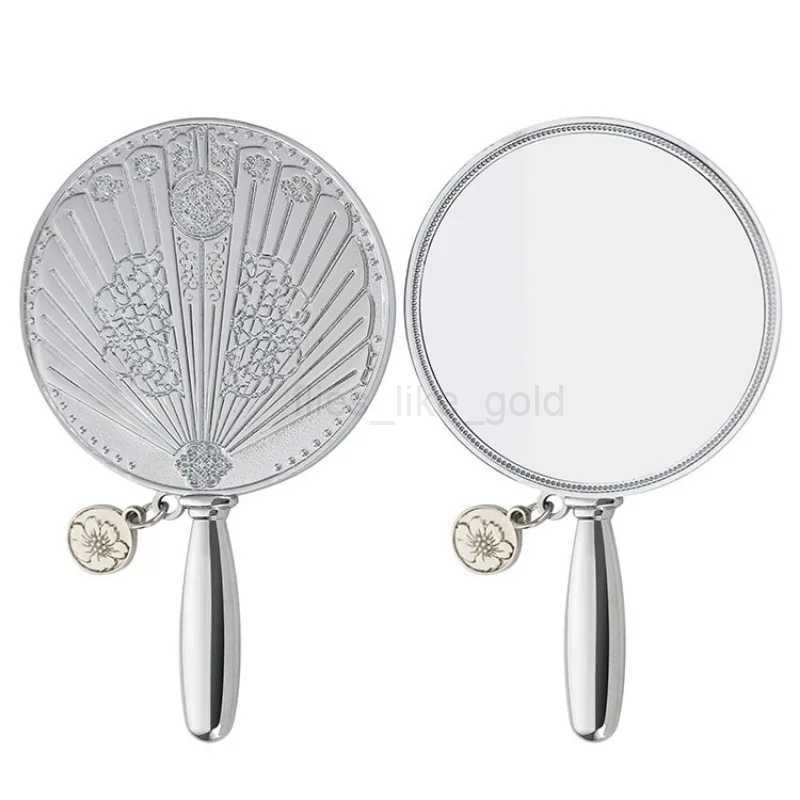 Retro hand mirror embossed handheld makeup mirror metal mirror compact wallet mini makeup mirror with gift box W240813