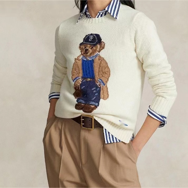 Women bear sweater fashion long sleeve Winter Soft Basic Women Pullover Cotton Bear Pulls high quality sweaters Embroidery Print clothes size s-l famo