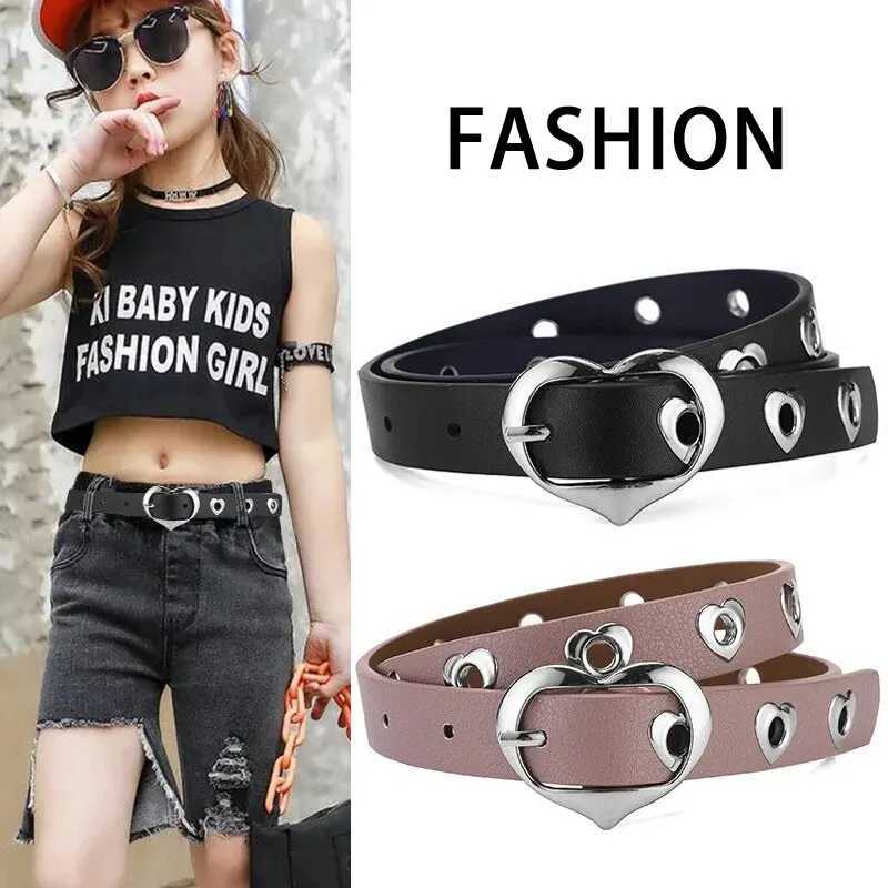 Children with fashionable heart-shaped buckle girls with thin straps cute boys with PU straps school supplies teenagers with straps W240807