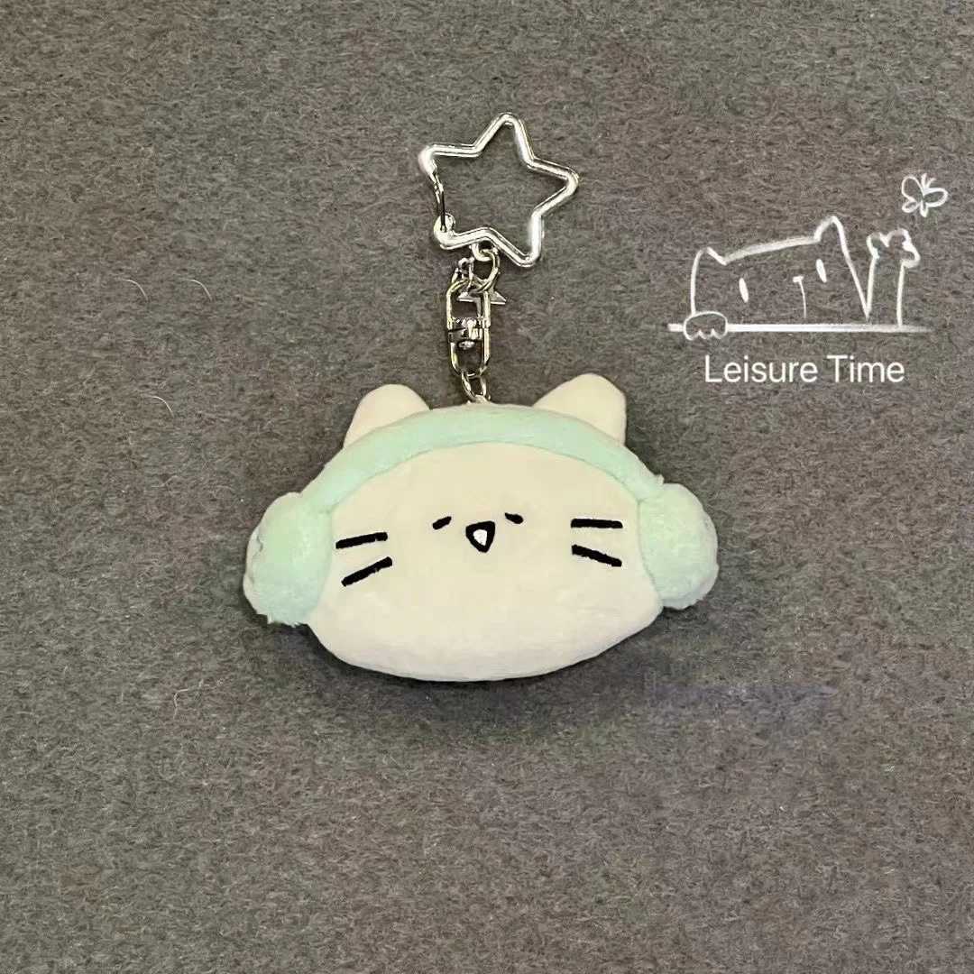 Cute headphones kitten couple keychain mini crying cat doll plush keychain for two mini cats keychain for bag pendant W240808
