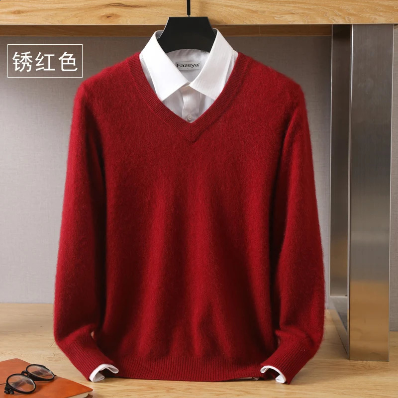 High quality mink wool sweater for autumn and winter mens floral round neck long sleeved bottom knitted cashmere Vneck loose fit 240812