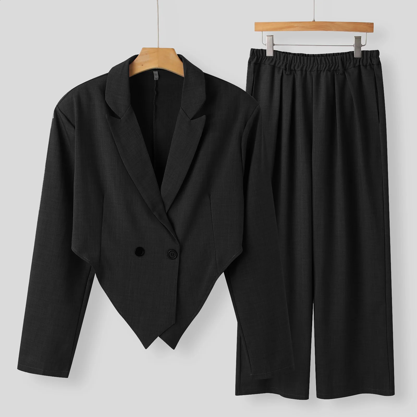 Spring and Autumn Mens Loose Long sleeved Novelty Small Suit Straight leg Pants Two piece Mens Set 240813