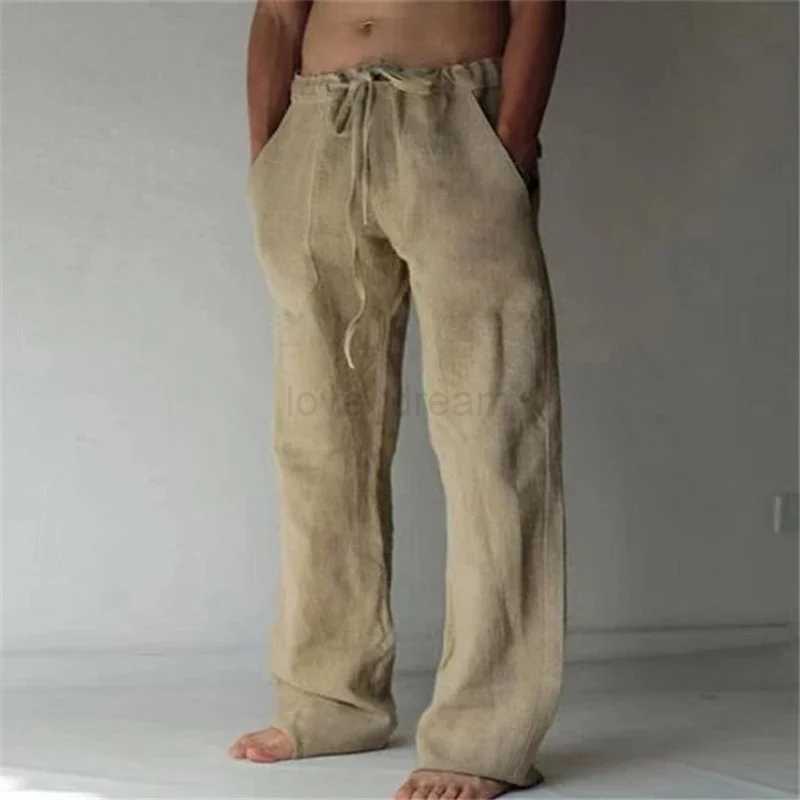 Men Cotton Linen Pants Full Length Breathable Trousers Casual Sweatpants Solid Color Loose Sports Pant Male Streetwear TrouserXJ240813