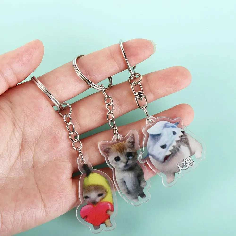 Happy Banana Cat Pendant Keychain Fun Resin Hanging Rope Small Link Chain Maxwell Cat Keychain Student Gift Bag Accessories DIY W240808