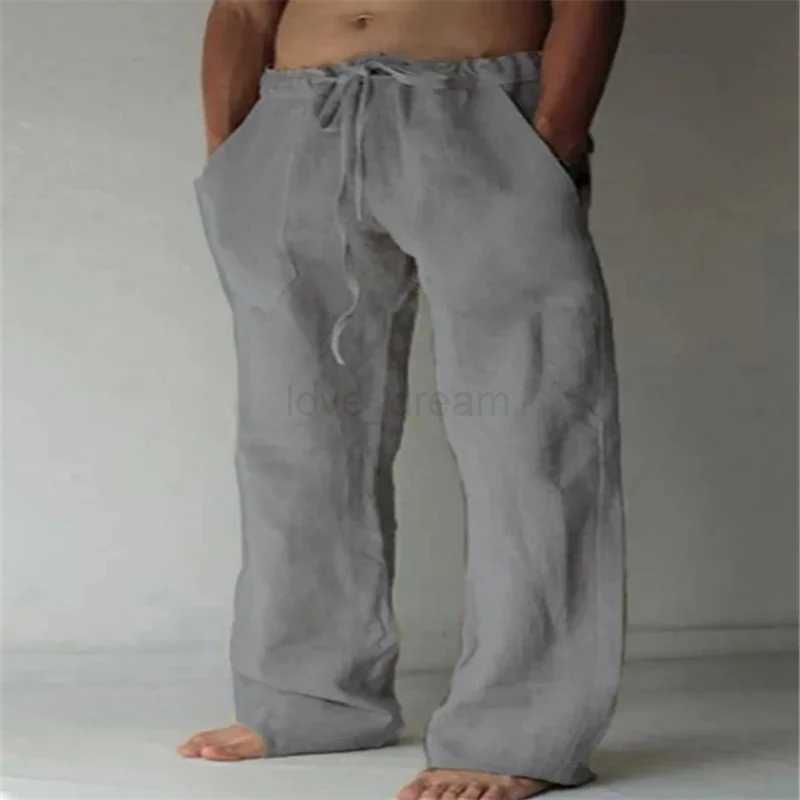 Men Cotton Linen Pants Full Length Breathable Trousers Casual Sweatpants Solid Color Loose Sports Pant Male Streetwear TrouserXJ240813