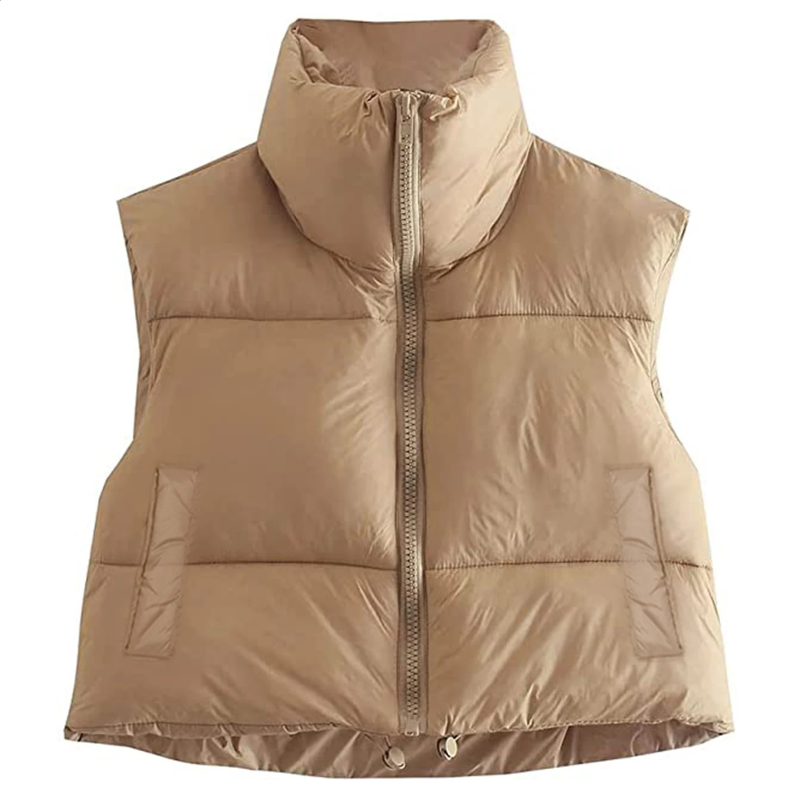 Women Winter Warm Cotton Padded Puffer Crop Waistcoat Stand Collar Double Sided Lightweight Puffers Sleeveless Parkas Jacket 240813