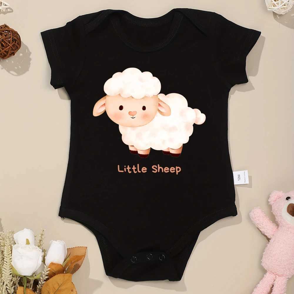 Cute little lamb baby clothing cartoon animal print cotton high-quality newborn tight fitting clothes O-neck short sleeved summer W240812