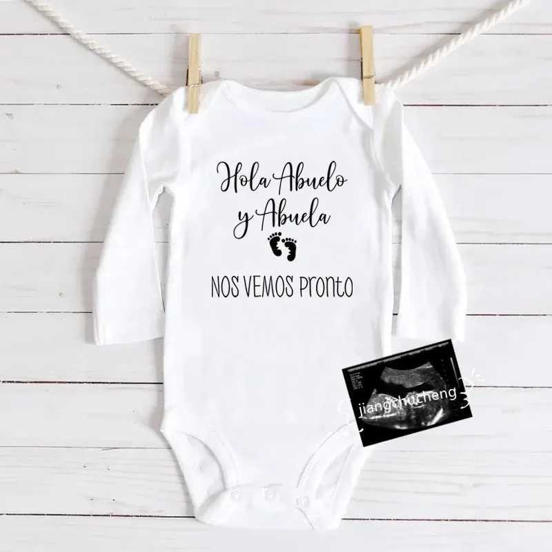 Hola Abuelo y Abuela Nos Vemos Pronto newborn baby tight fitting clothes cotton long sleeved baby jumpsuit baby boys and girls Ropa clothing W240812