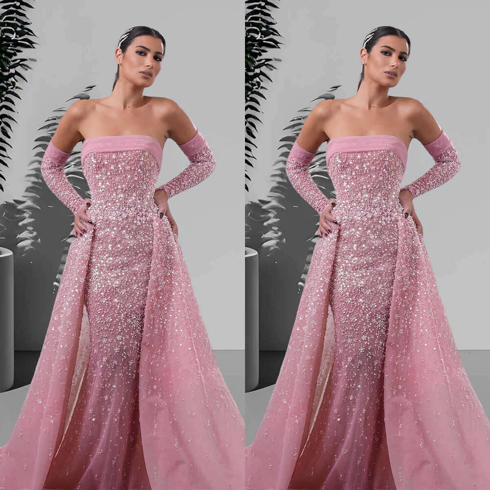Shiny Mermaid Gown Wedding Dresses Strapless Sequins Beading Sleeveless Bridal Sweep Train Gowns Big Custom Size Colour 6660311