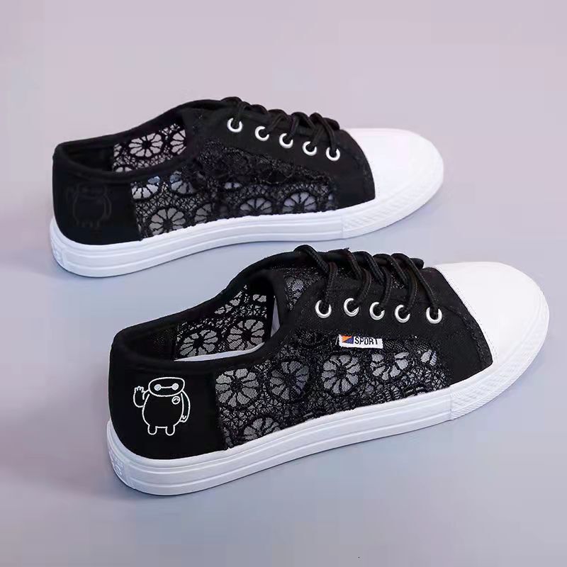 Ddmysports Summer New Lace Breathable White Women S Korean Edition Student Mesh Canvas Flat Plate Shoes Outdoor