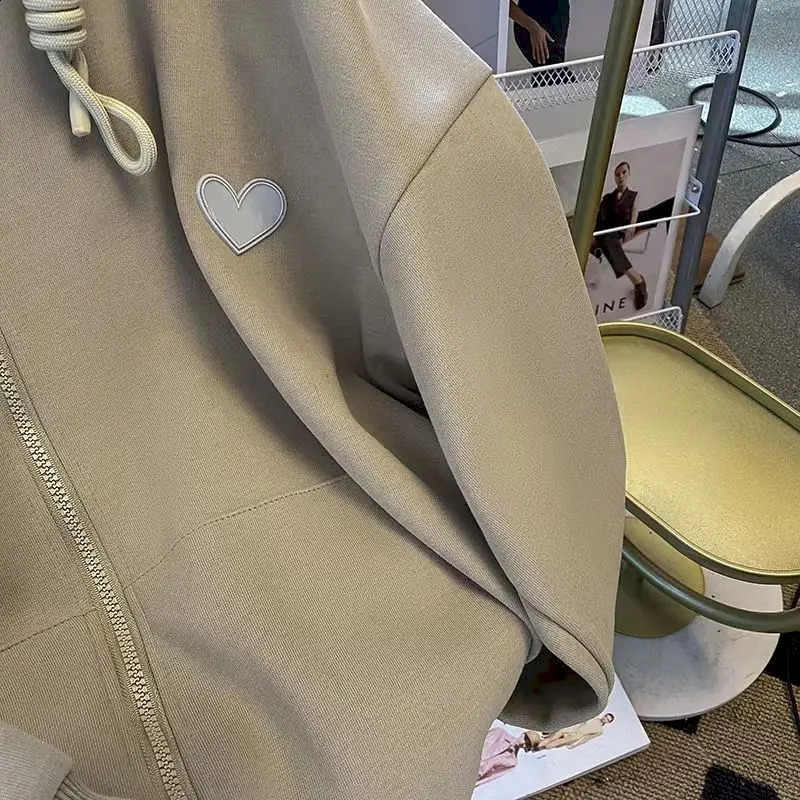 Fashion Drawstring Hoodies Women Autumn Winter Trend Hooded Coats Casual Loose Plush Thicken Cardigan Hoodie Zipper Jacket Woman 240812