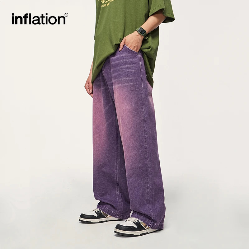 INFLATION Pink Wide Leg Jeans Unisex High Street Washed Denim Pants Mens Baggy Trousers Plus Size 240812