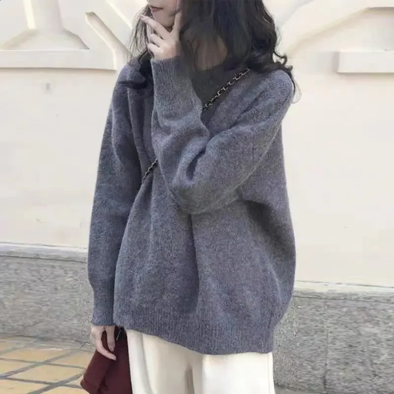AutumnWinter Loose Knitted Womens Small Size Outcoat with Thick Collar ForestKorean Top 240812