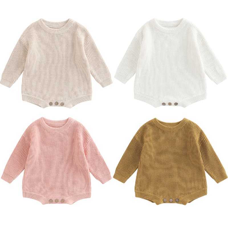 Newborn baby girl boy autumn winter solid color knitted long sleeved sweater jumpsuit casual newborn warm suit W240812