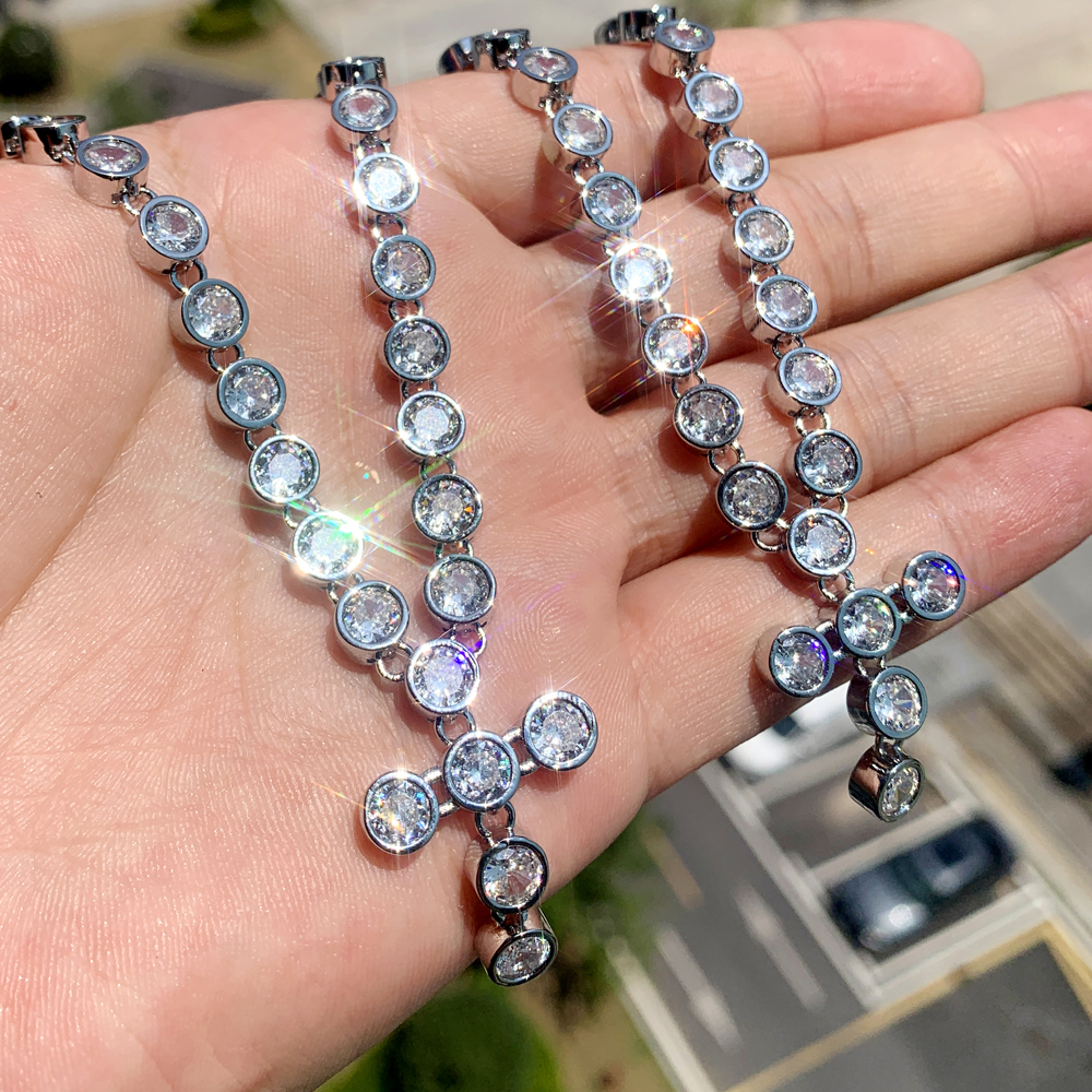 Geometric Zirconia Tennis Chain: Iced-Out 5A CZ Cross Pendant Necklace