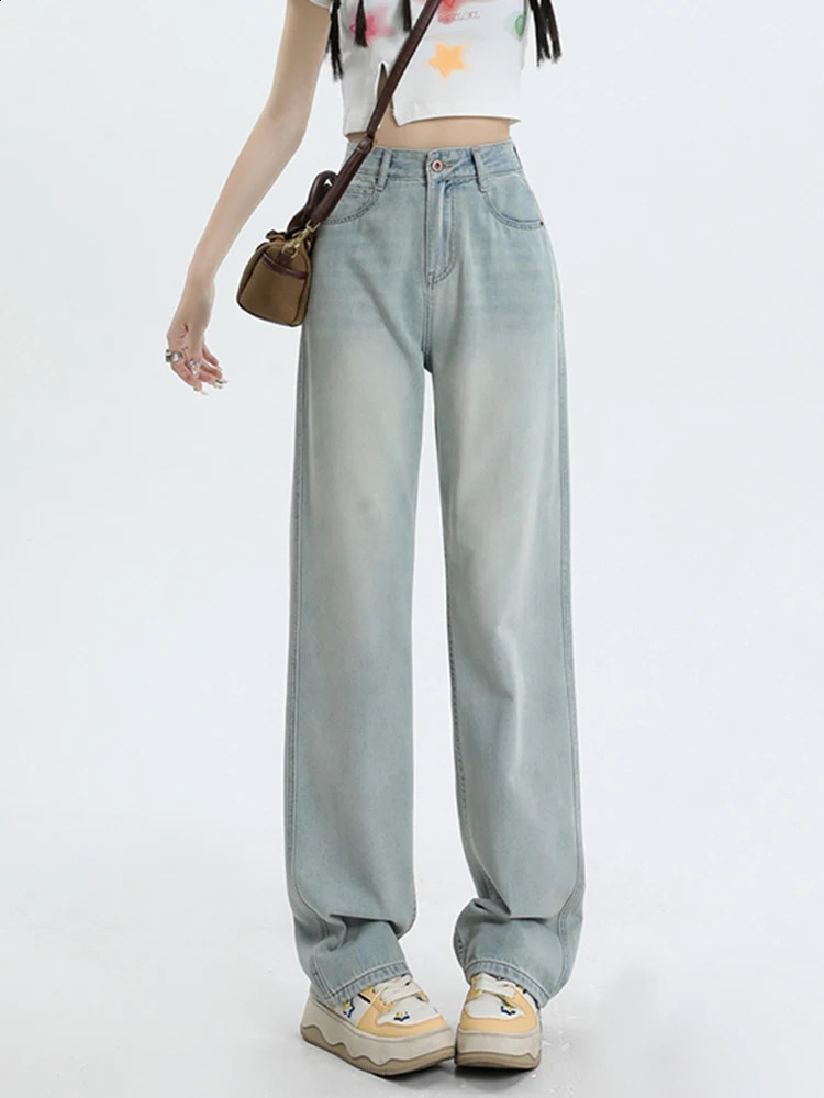 Solid Color Loose Vintage High Waist Slim Straight Women Jeans Summer Classic Full Length Fashion Simple Casual Female Jeans 240813