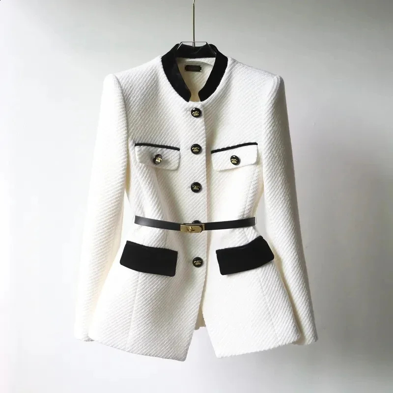 Spring Trendy Tweed Jacket for Women Mid Length Single Breasted Coat Vintage Elegant Slim Fitting Autumn Chic Office Blazer 240813