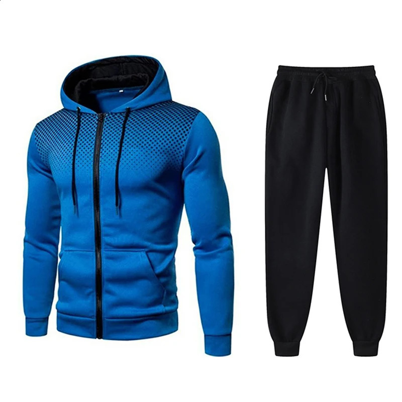 Mens Tracksuit Two-Piece Hoodie Track Pants Jacket Pullover Casual Outdoor Sports Fashion Streetwear Zipper Hooded Set 240813