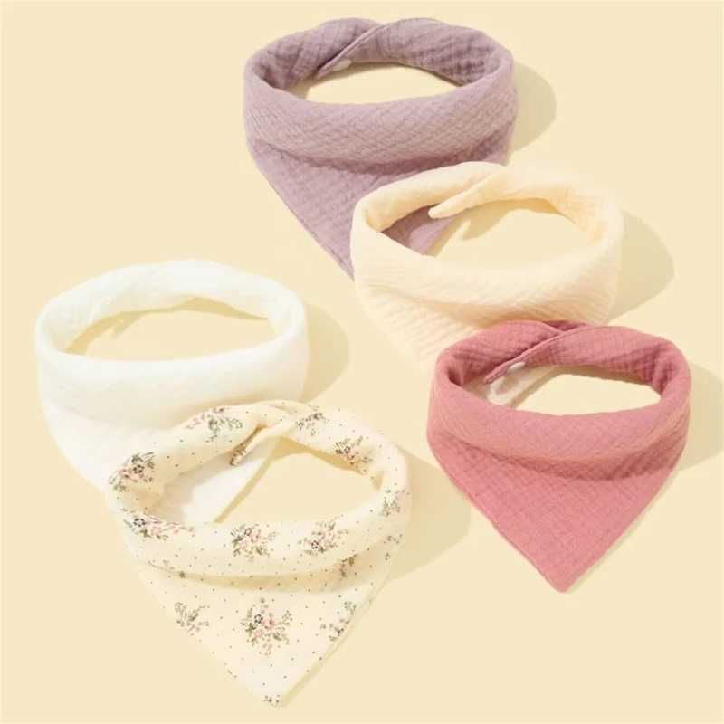 Bibs Burp Cloths 5/Pcs Feeding Drool Bibs Cotton Accessories Newborn Solid Color Snap Button Soft Towel Baby BibsL4812
